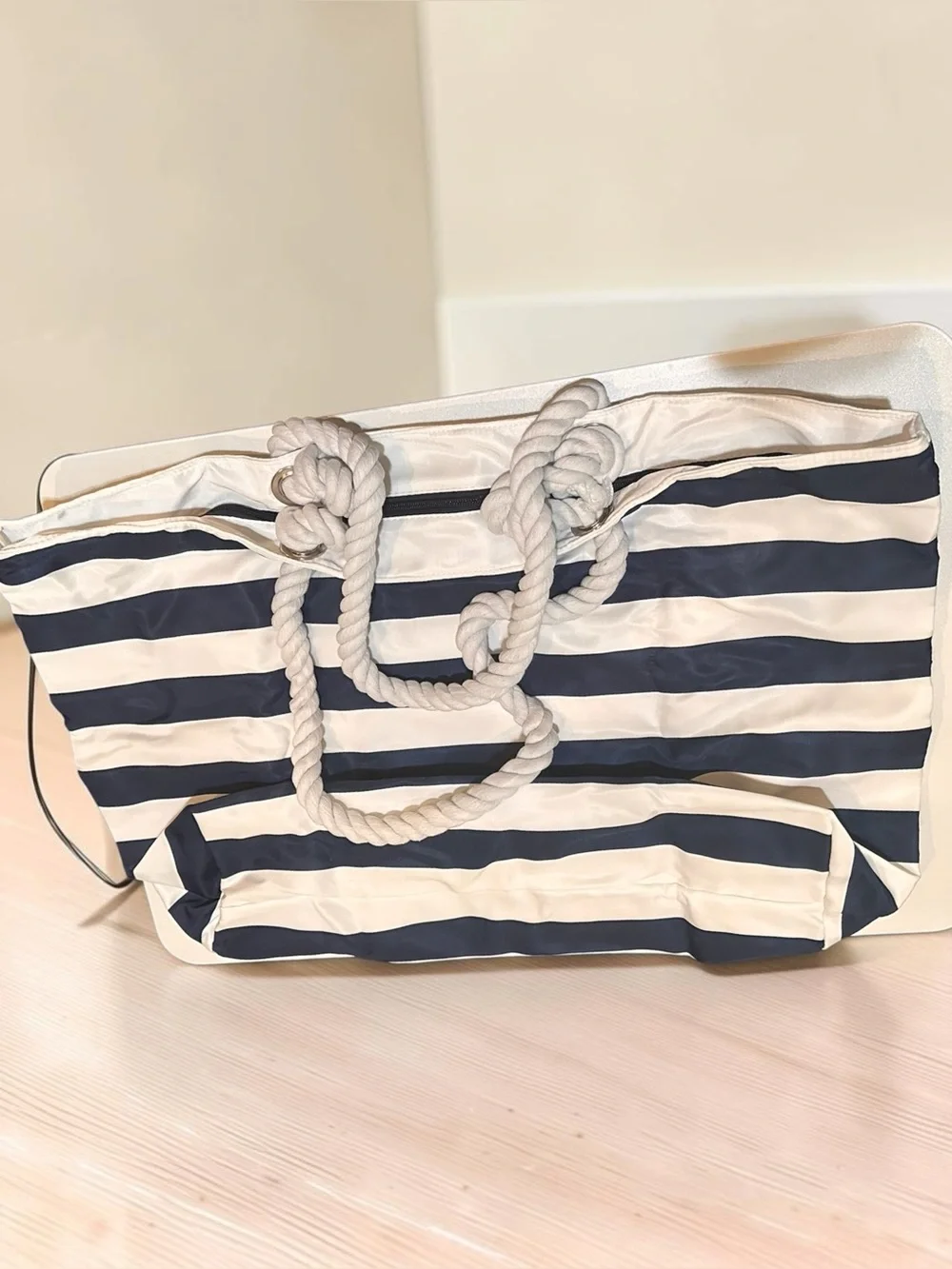 Bang & Carsen XL Navy White Striped Waterproof Beach Travel Tote